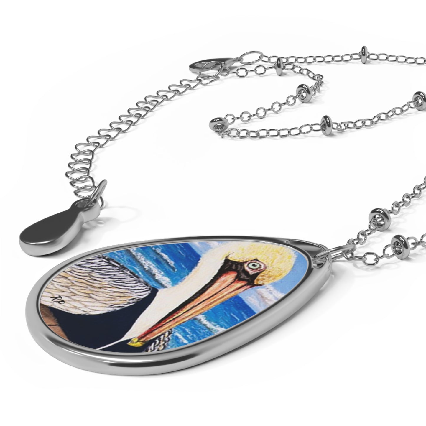 Palermo Pelican Necklace – Coastal Silver-Tone Pendant Art by Roberta Pacino