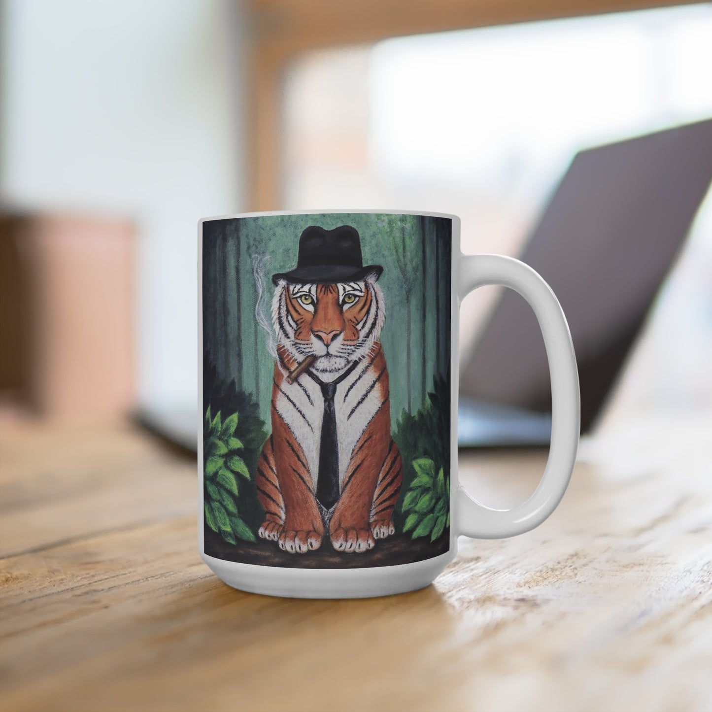 Vito Stripes Tiger Noir Mug – 15 oz Ceramic Coffee Mug, Original Art by Roberta Pacino