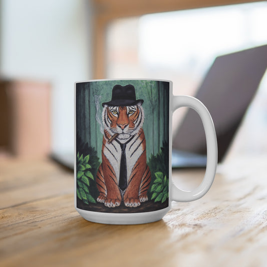 Vito Stripes Tiger Noir Mug – 15 oz Ceramic Coffee Mug, Original Art by Roberta Pacino