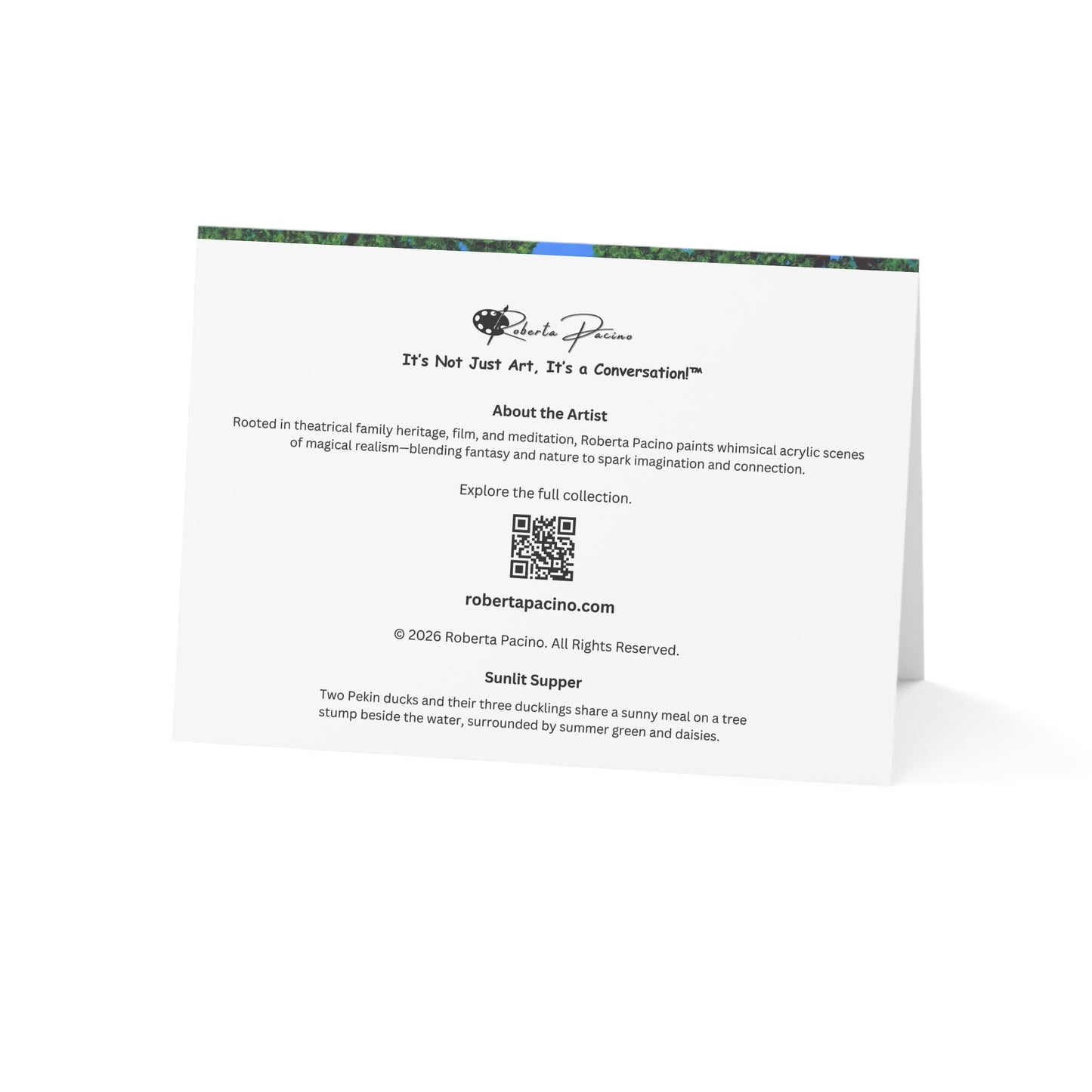 Sunlit Supper Greeting Card – Whimsical Duck Family Art Card by Roberta Pacino