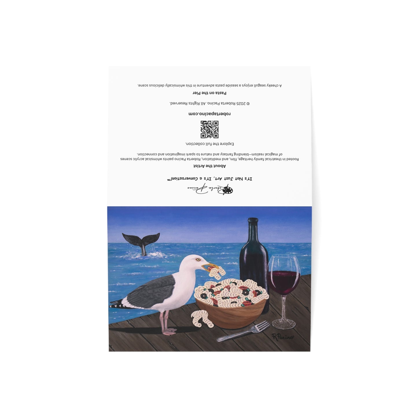 Pasta on the Pier – 7x5 Greeting Card, Single or 10-Pack, Original Art by Roberta Pacino