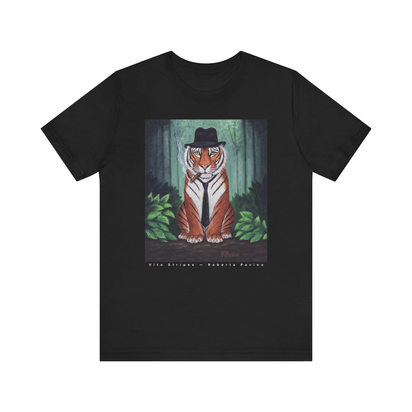 Vito Stripes – Unisex Cotton T-Shirt, Black, Original Art by Roberta Pacino