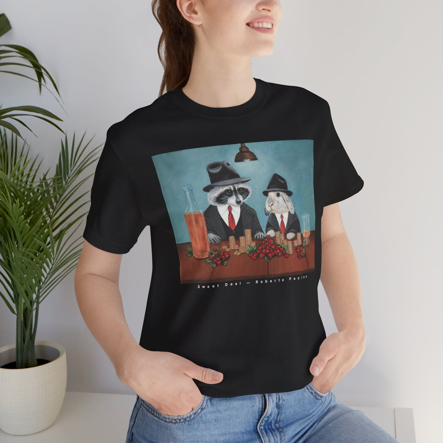 Sweet Deal – Unisex Cotton T-Shirt, Black, Original Art by Roberta Pacino