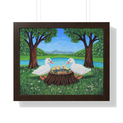 Sunlit Supper Framed Wall Art – 16x20 Duck Family Print by Roberta Pacino