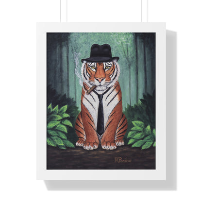Tiger Wall Art Framed Print, Jungle Noir Animal in Fedora, Vito Stripes by Roberta Pacino