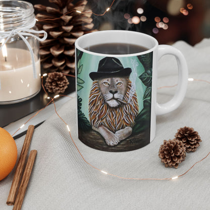 Don Leone Gangster Lion Mug – 11 oz Ceramic Coffee Mug, Original Art by Roberta Pacino