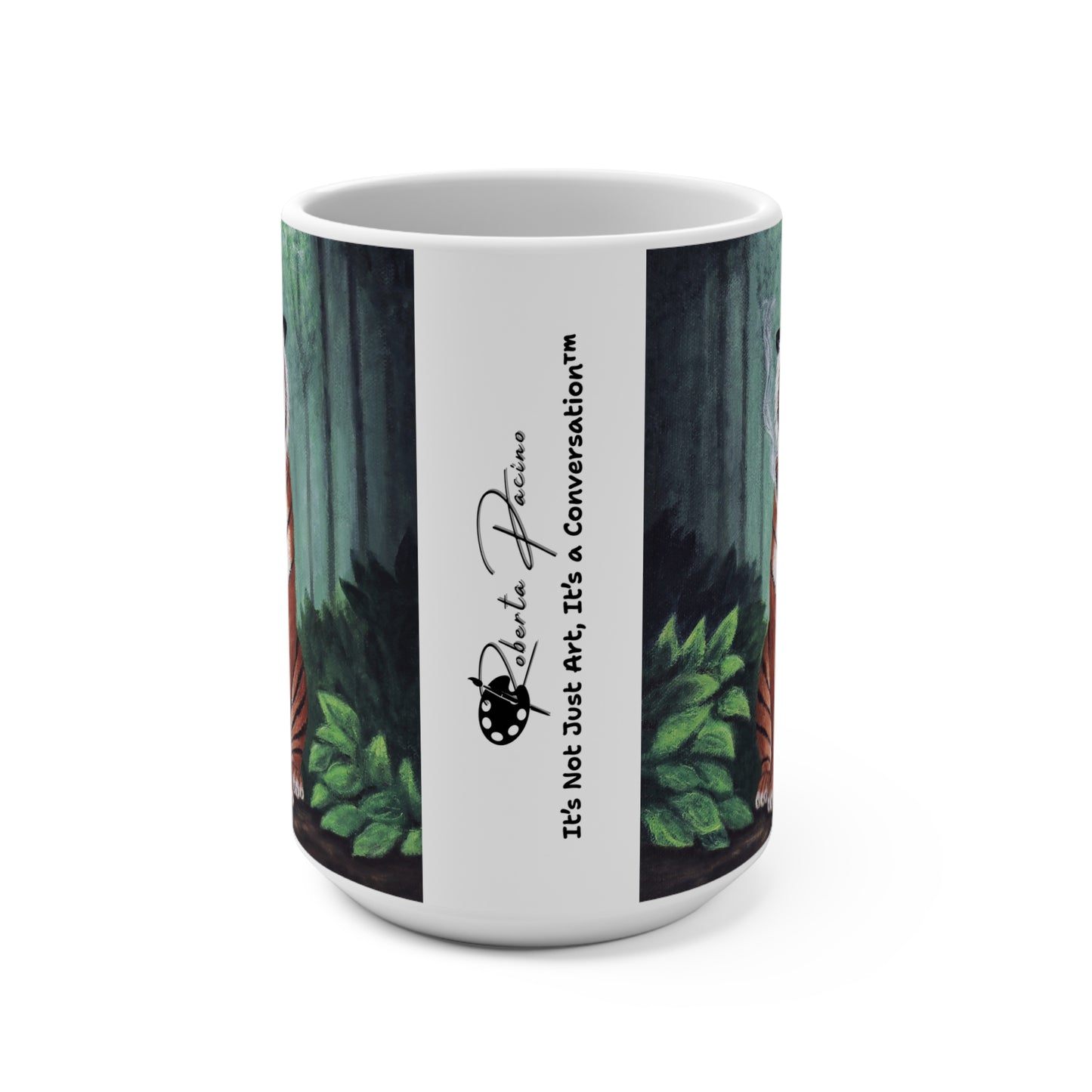 Vito Stripes Tiger Noir Mug – 15 oz Ceramic Coffee Mug, Original Art by Roberta Pacino