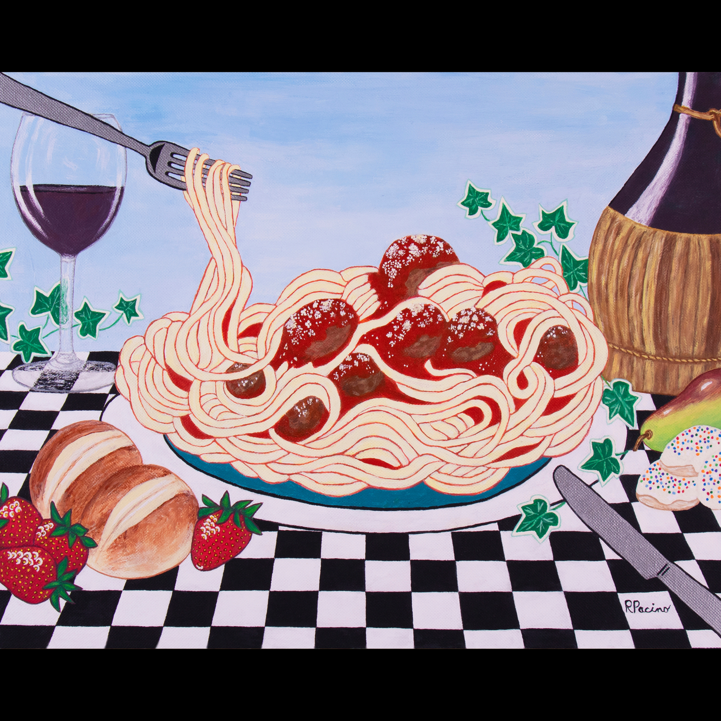 Sicilian Comfort – Italian Still Life Art, Wine & Pasta Scene, by Roberta Pacino