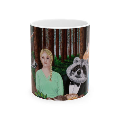 Woodland Animal Coffee Mug – 11oz Forest Feast Deer, Bear & Fox Art