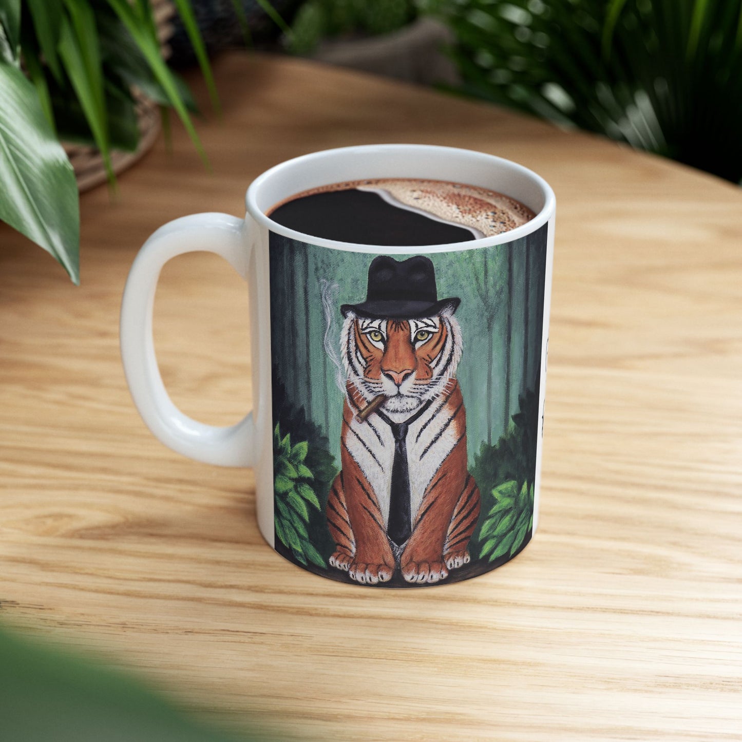 Vito Stripes Tiger Noir Mug – 11 oz Ceramic Coffee Mug, Original Art by Roberta Pacino
