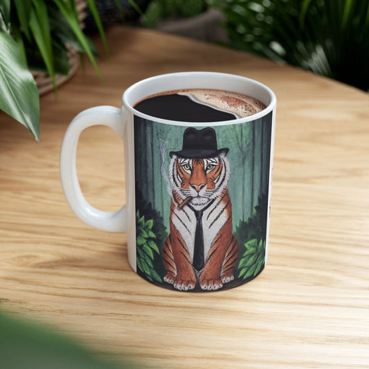 Vito Stripes Tiger Noir Mug – 11 oz Ceramic Coffee Mug, Original Art by Roberta Pacino