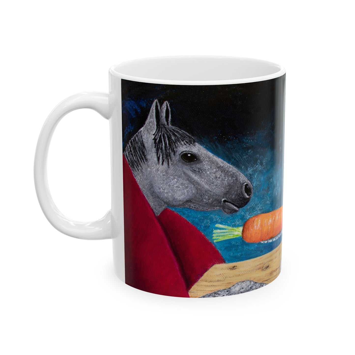 Horse and Rabbit Coffee Mug – 11oz Fantasy Animal Art Cup | Single Carrot by Roberta Pacino