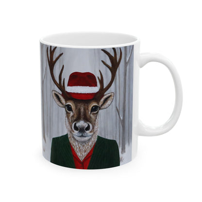 Roxy Reindeer – 11 oz Coffee Mug, Original Art, Winter Crown by Roberta Pacino