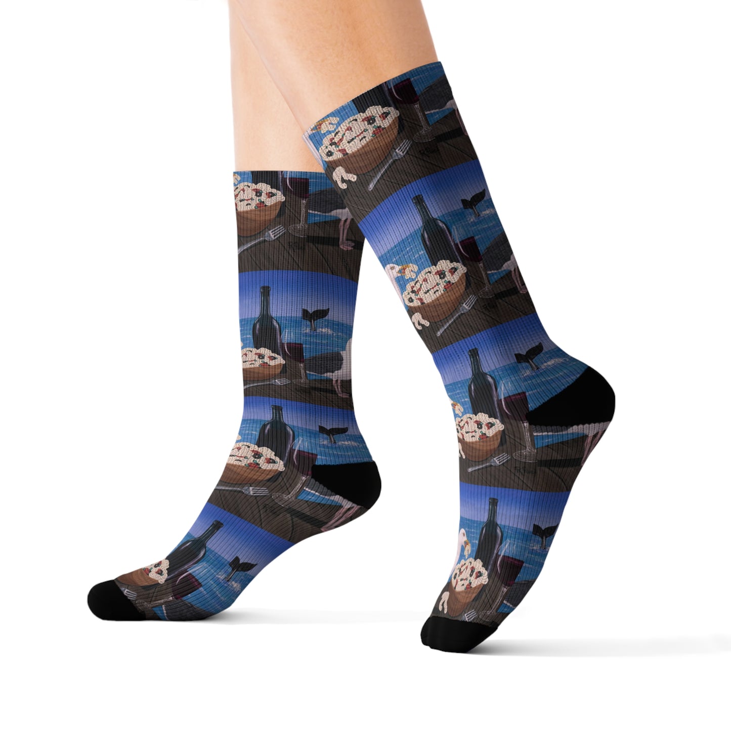 Pasta on the Pier Socks – Whimsical Seagull Art by Roberta Pacino