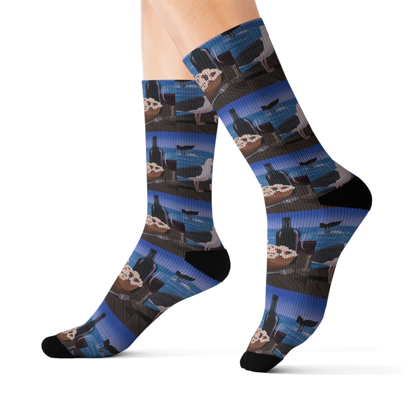 Pasta on the Pier Socks – Whimsical Seagull Art by Roberta Pacino