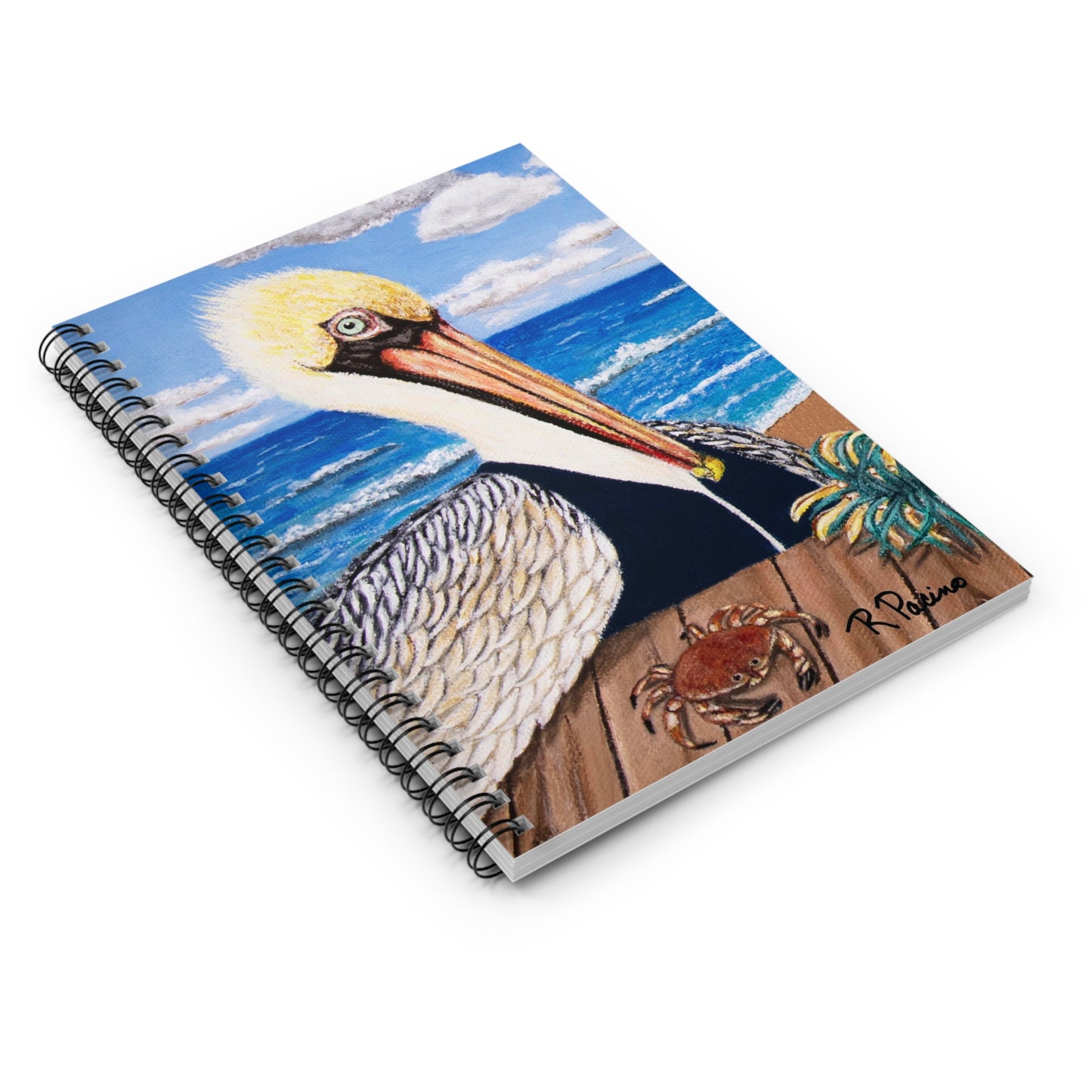 Pelican Notebook – Palermo the Pelican, Coastal Art by Roberta Pacino