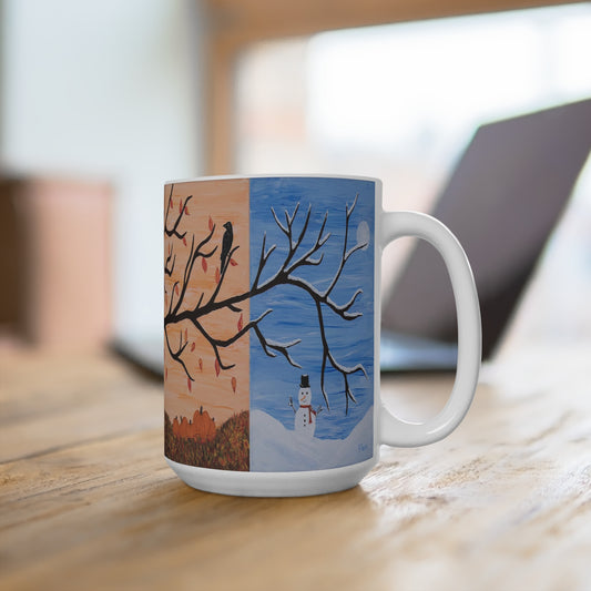 Four Seasons Coffee Mug – 15oz Original Art, Spring, Summer, Fall & Winter, Seasons of Life by Roberta Pacino