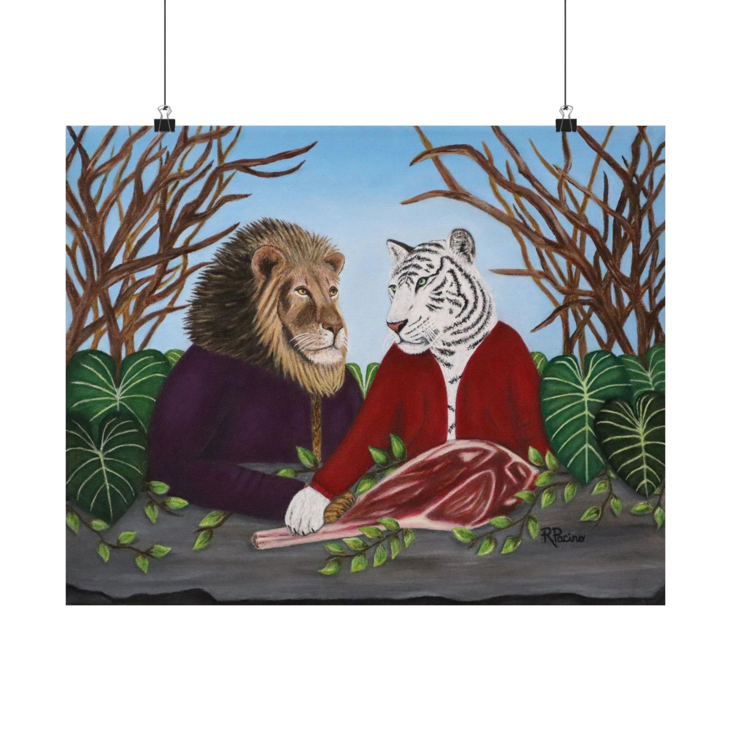 King’s Table – Majestic Lion & Tiger Fine Art, Symbolic Wildlife Print by Roberta Pacino