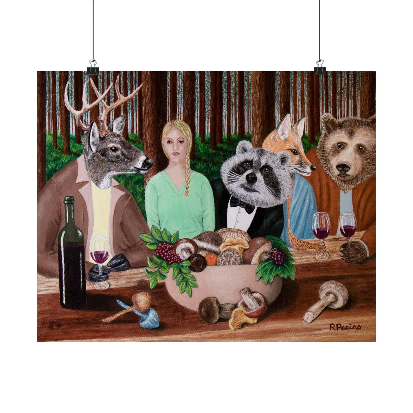 Forest Feast – Whimsical Woodland Animal Art, Elegant Dining Scene, by Roberta Pacino