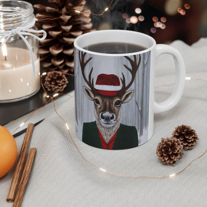Roxy Reindeer – 11 oz Coffee Mug, Original Art, Winter Crown by Roberta Pacino