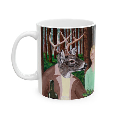 Woodland Animal Coffee Mug – 11oz Forest Feast Deer, Bear & Fox Art