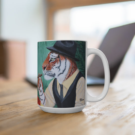 Mobster Noir Coffee Mug – 15oz Jungle Kingpin Art, The Sit-Down by Roberta Pacino