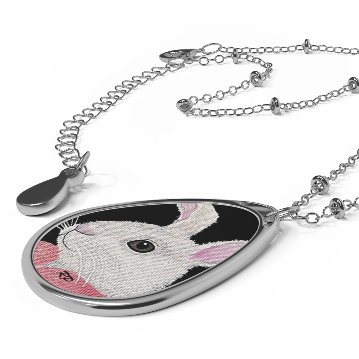 Whimsical Bunny Necklace – Silver-Tone Pendant with "Single Carrot" Art by Roberta Pacino