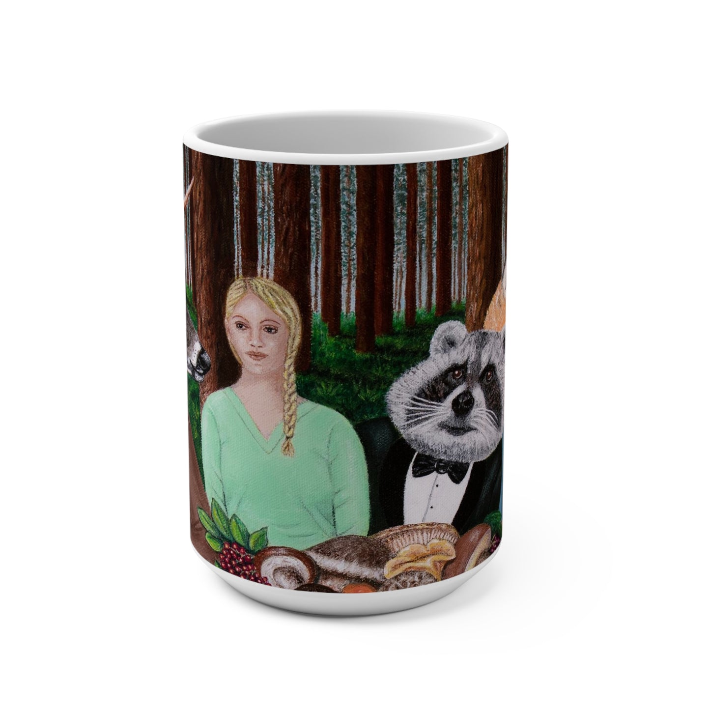 Whimsical Forest Coffee Mug – 15oz Wildlife Art from Original Painting, Forest Feast by Roberta Pacino