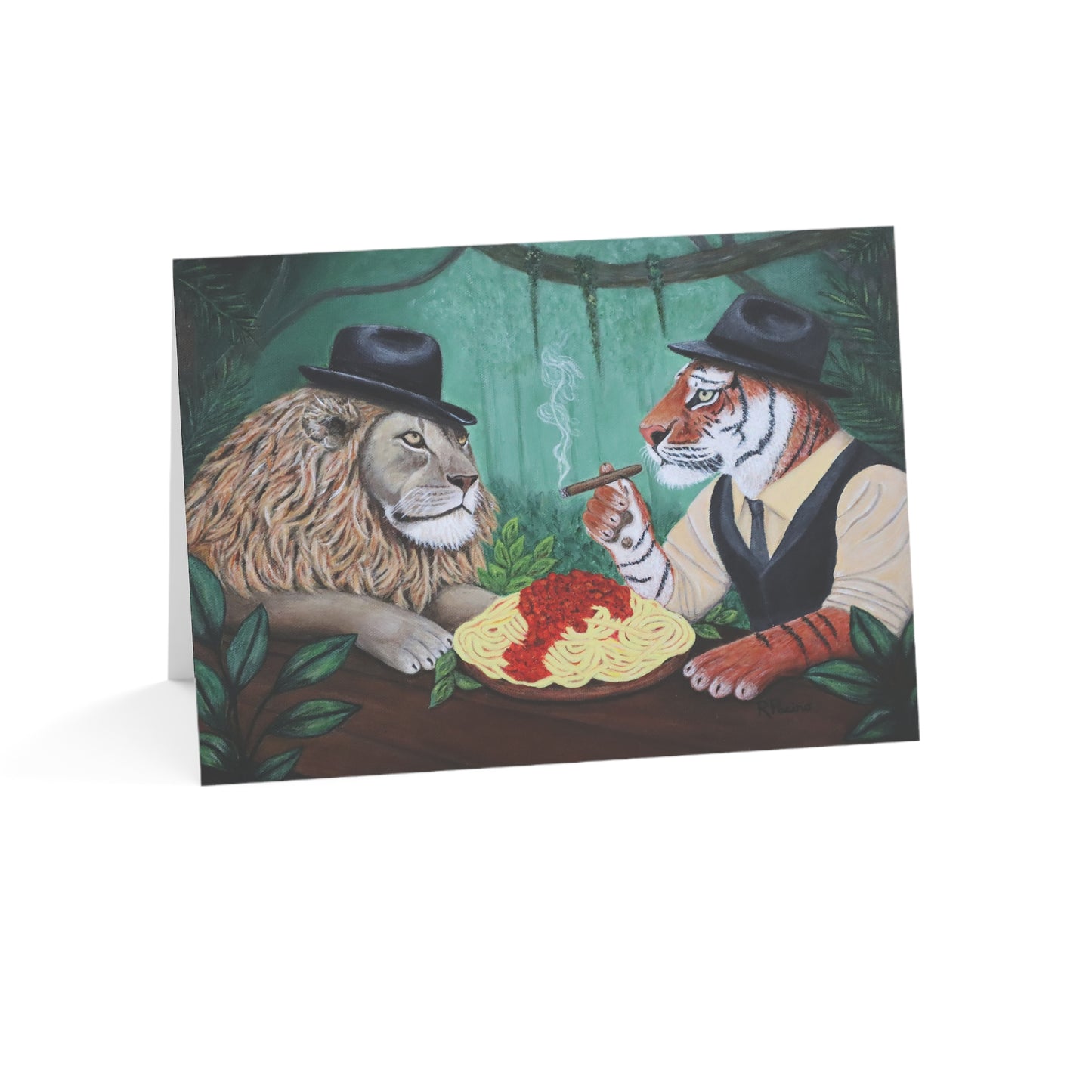 Gangster Animal Greeting Card, 7x5 with Envelope, The Sit-Down, Original Art by Roberta Pacino