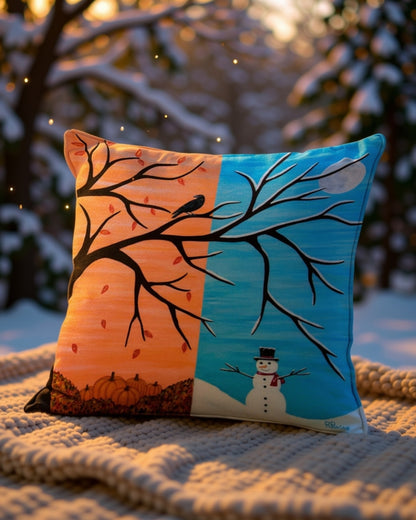 Seasonal Tree of Life Pillow – 18x18 Reversible Accent Cushion, Nature Inspired Decor, Original Art by Roberta Pacino