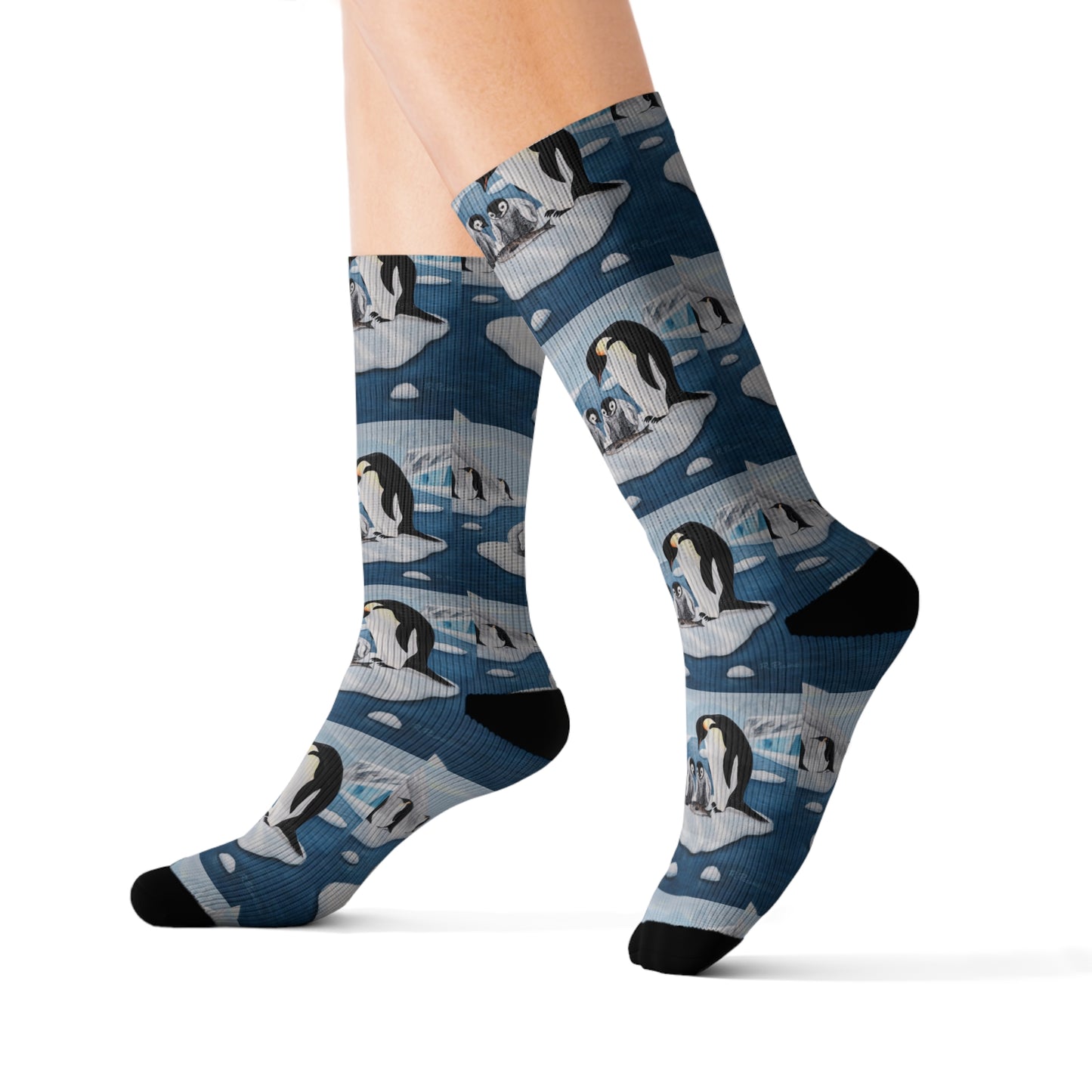 Icy Love Socks – Whimsical Penguin Family Art by Roberta Pacino