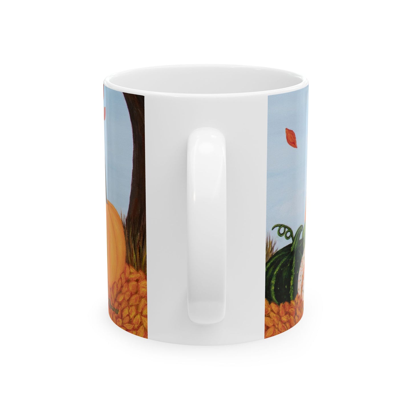 Autumn Chipmunk & Squirrel Mug – 11oz Pumpkin Patch Pals Coffee Cup, Art by Roberta Pacino