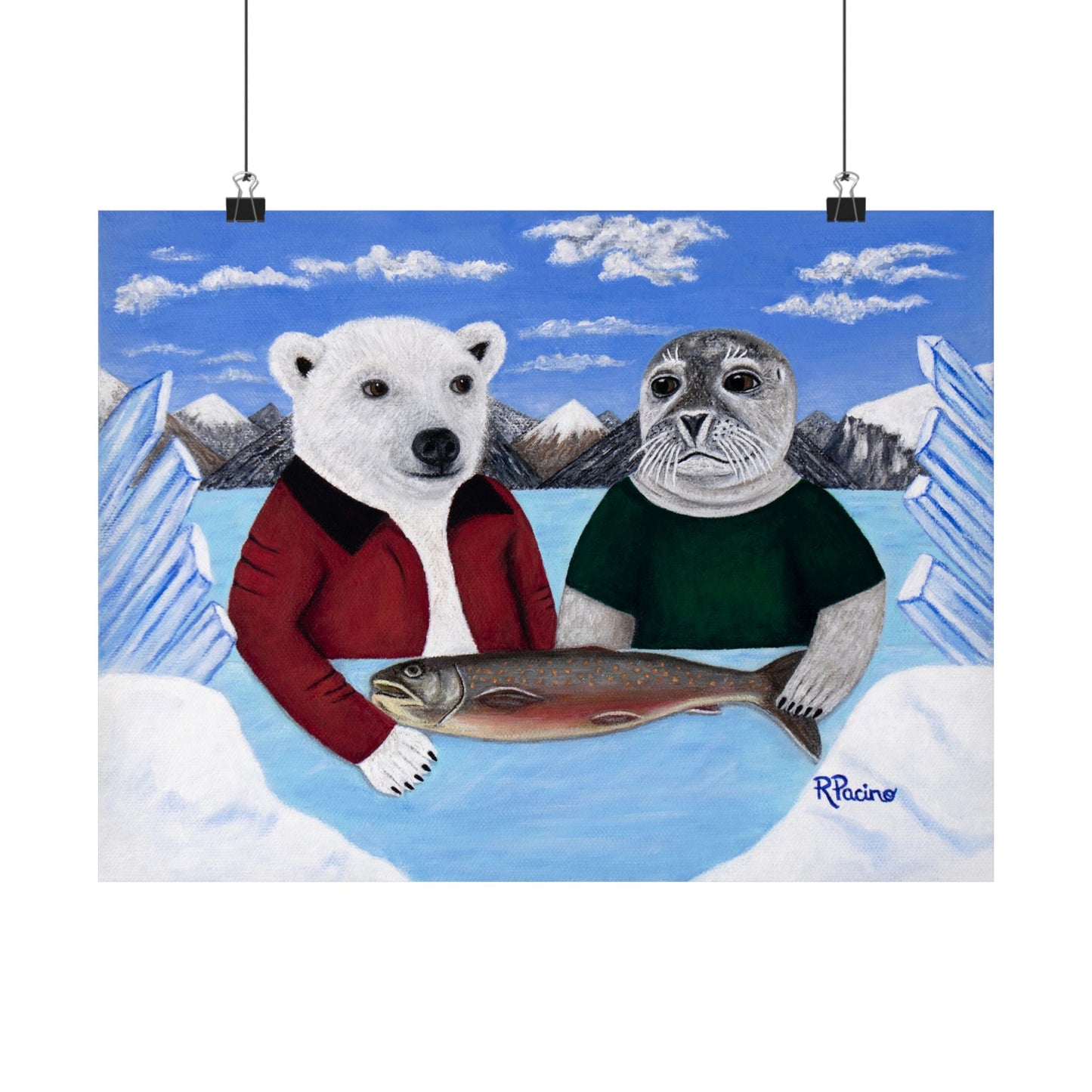 Arctic Appetite – Whimsical Polar Bear & Harp Seal Art by Roberta Pacino