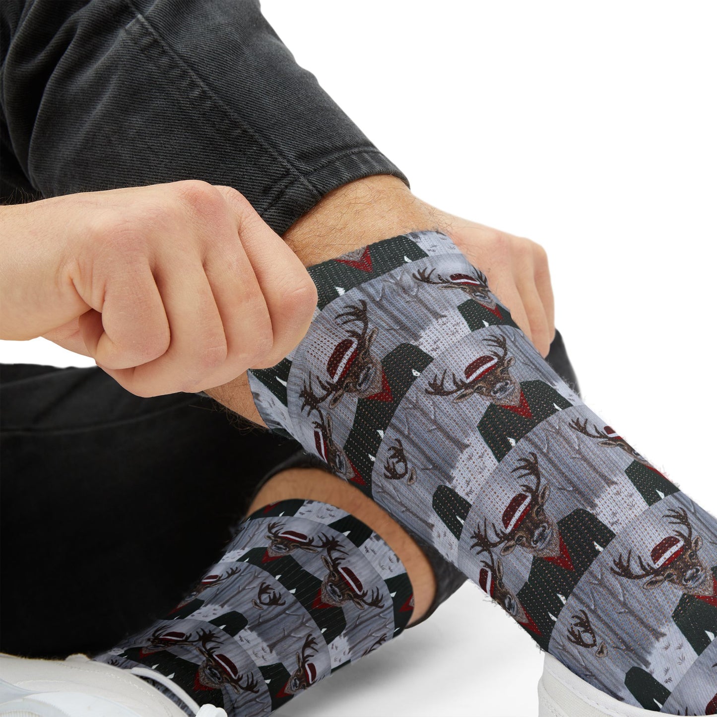 Roxy Reindeer Socks – Unisex Crew, Cushioned Bottom, Original Art by Roberta Pacino