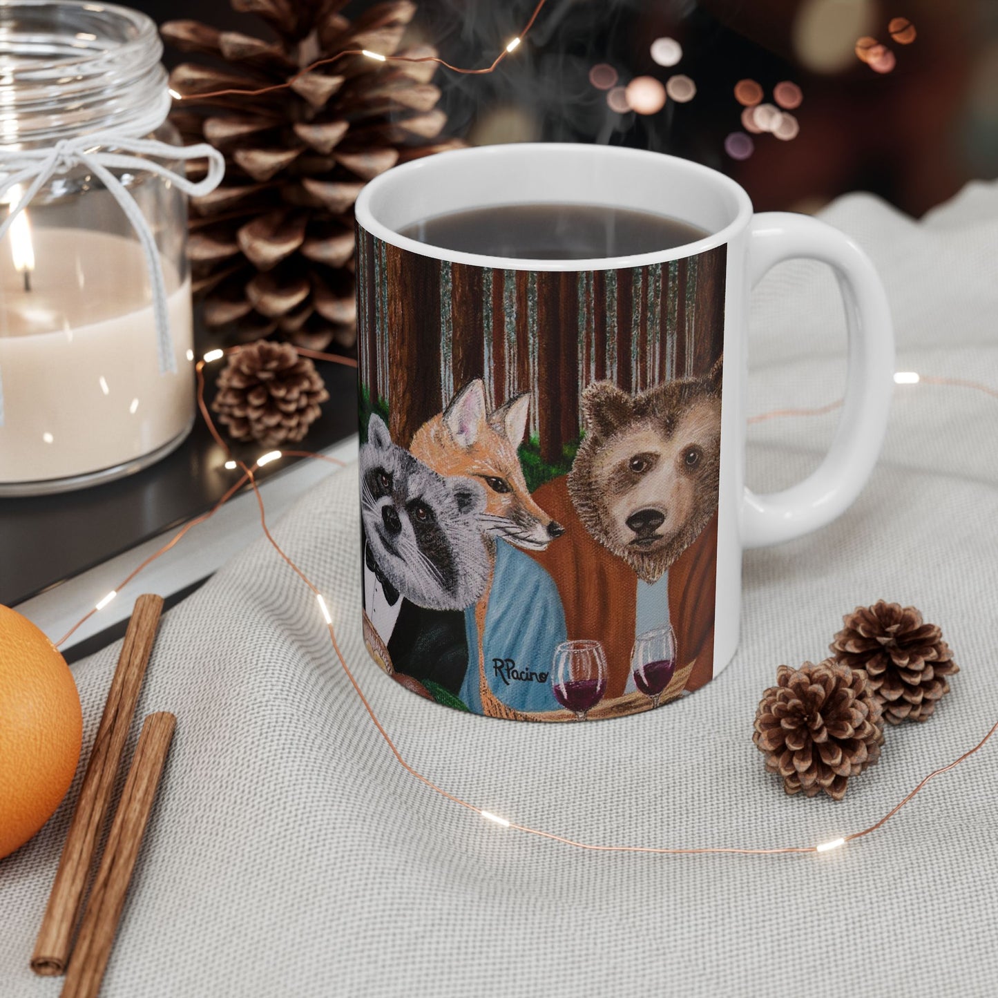 Woodland Animal Coffee Mug – 11oz Forest Feast Deer, Bear & Fox Art