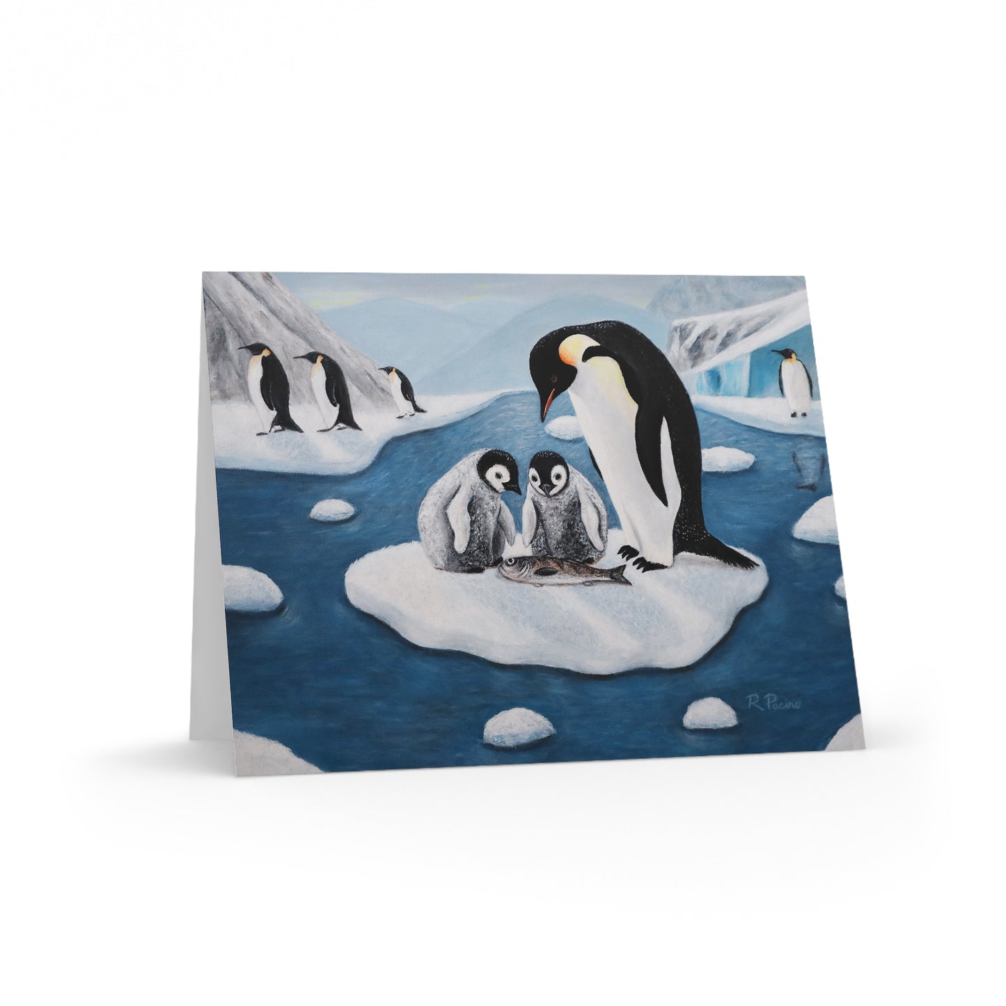 Whimsical Penguin Notecards – Antarctic Family Scene, Icy Love by Roberta Pacino