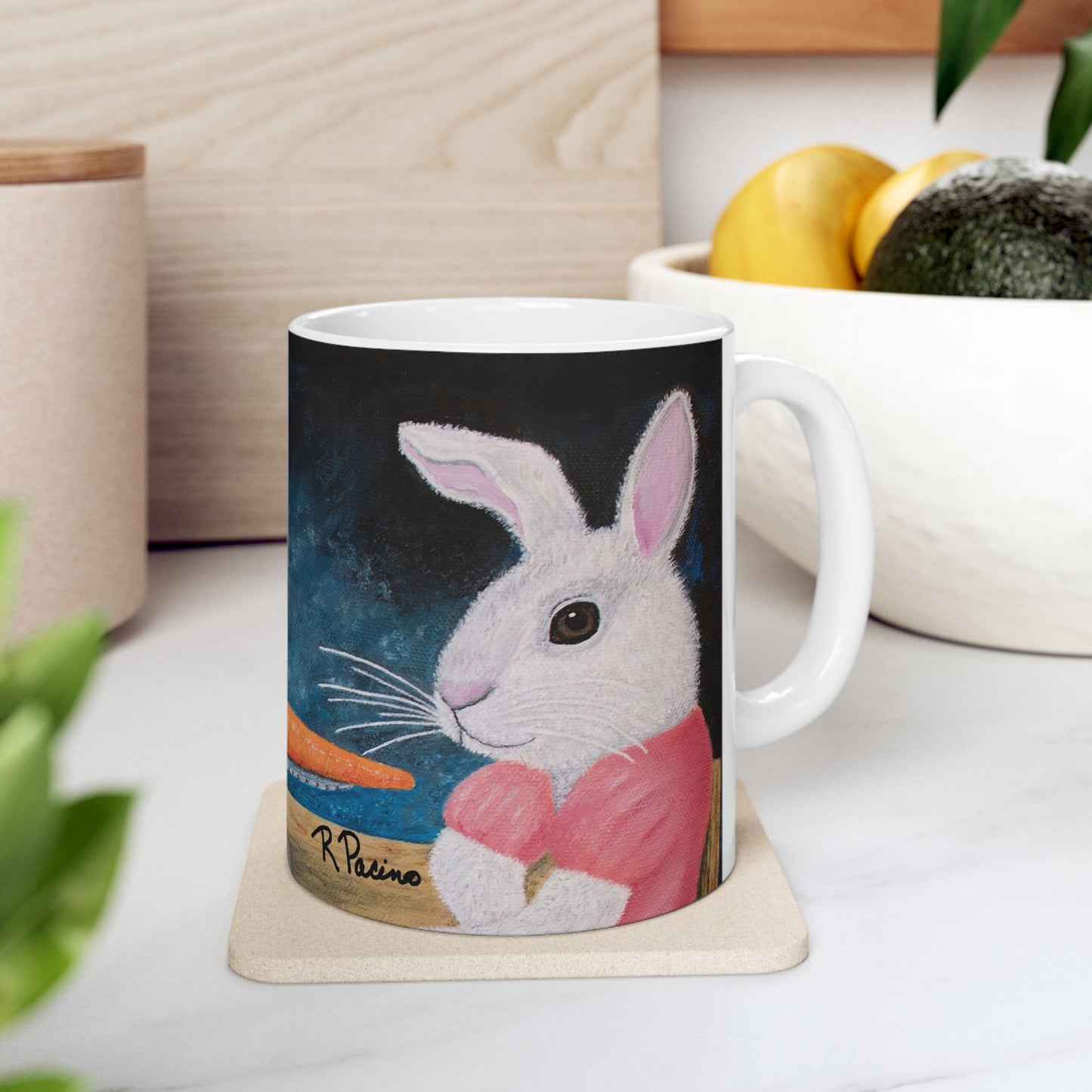 Horse and Rabbit Coffee Mug – 11oz Fantasy Animal Art Cup | Single Carrot by Roberta Pacino