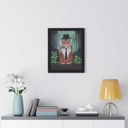Tiger Wall Art Framed Print, Jungle Noir Animal in Fedora, Vito Stripes by Roberta Pacino
