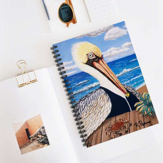 Pelican Notebook – Palermo the Pelican, Coastal Art by Roberta Pacino