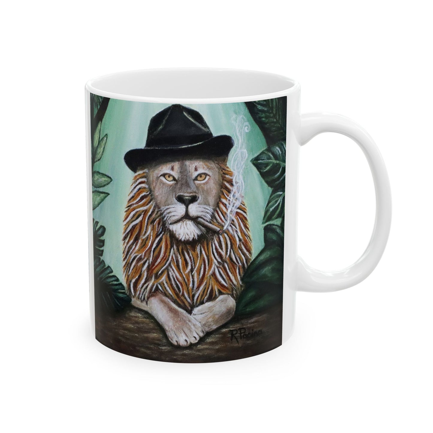 Don Leone Gangster Lion Mug – 11 oz Ceramic Coffee Mug, Original Art by Roberta Pacino