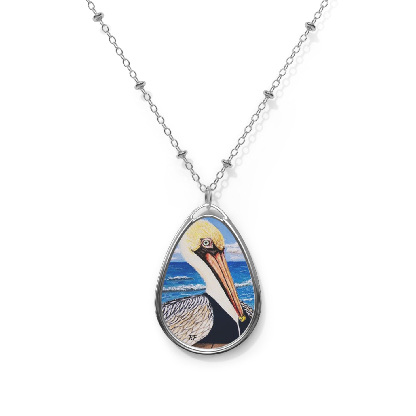 Palermo Pelican Necklace – Coastal Silver-Tone Pendant Art by Roberta Pacino