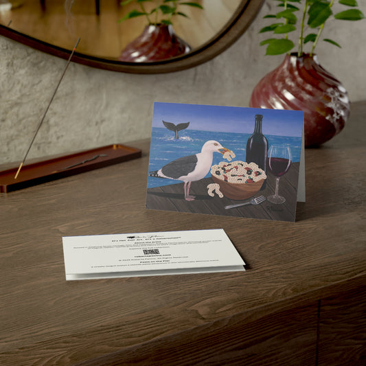 Pasta on the Pier – 7x5 Greeting Card, Single or 10-Pack, Original Art by Roberta Pacino