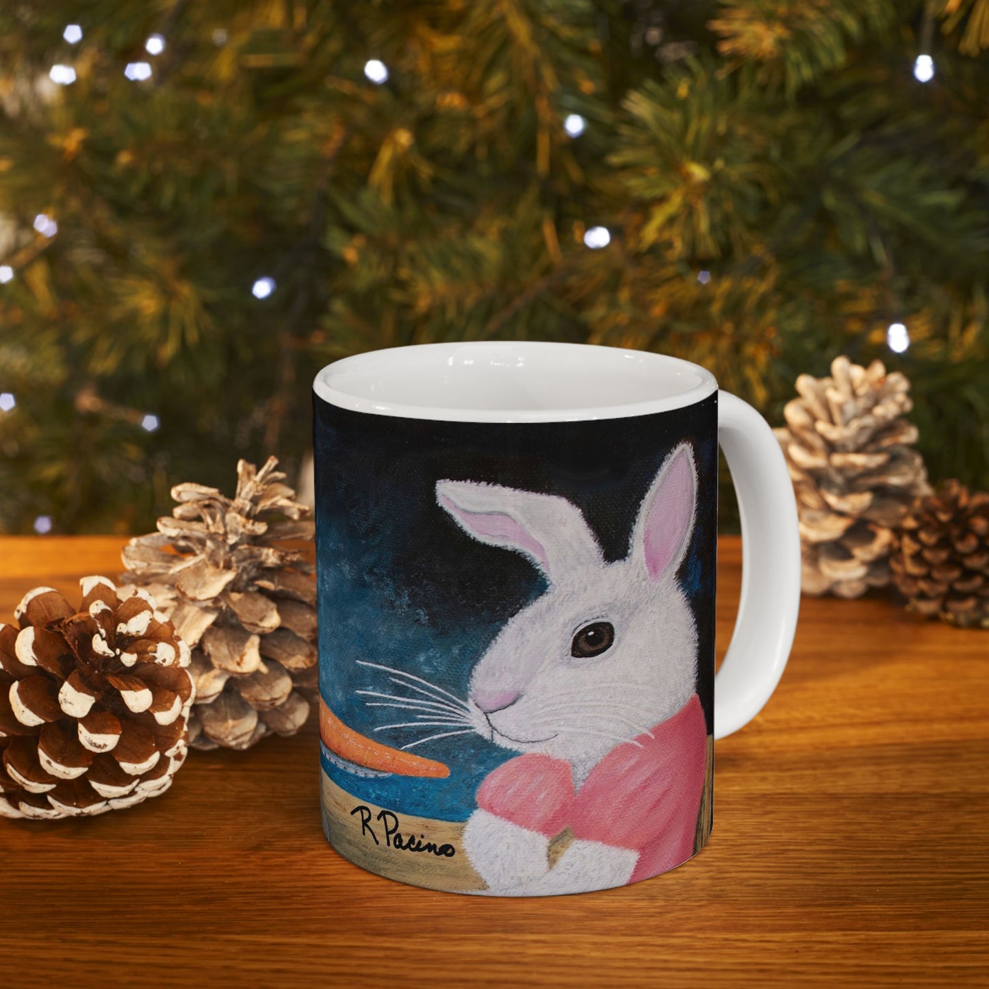 Horse and Rabbit Coffee Mug – 11oz Fantasy Animal Art Cup | Single Carrot by Roberta Pacino