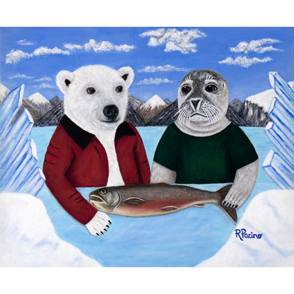 Arctic Appetite – Playful Polar Bear & Harp Seal, Print