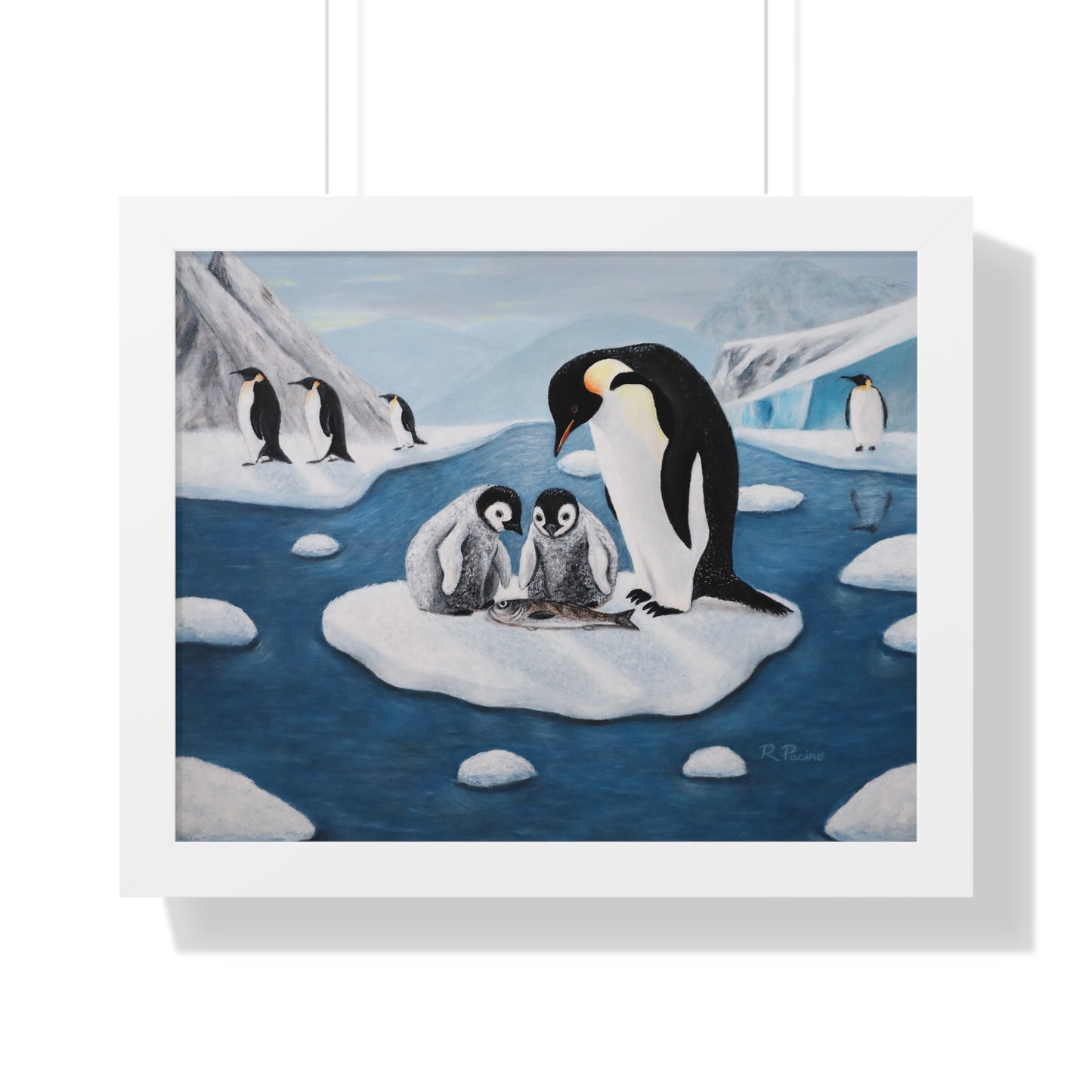 Antarctic Penguin Family Framed Print – Icy Love by Roberta Pacino