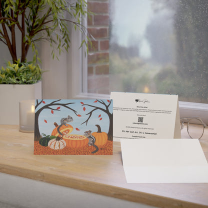 Autumn Greeting Cards – 7x5 One-Side Coated, Set of 1 or 10, Pumpkin Patch Pals by Roberta Pacino, Original Art