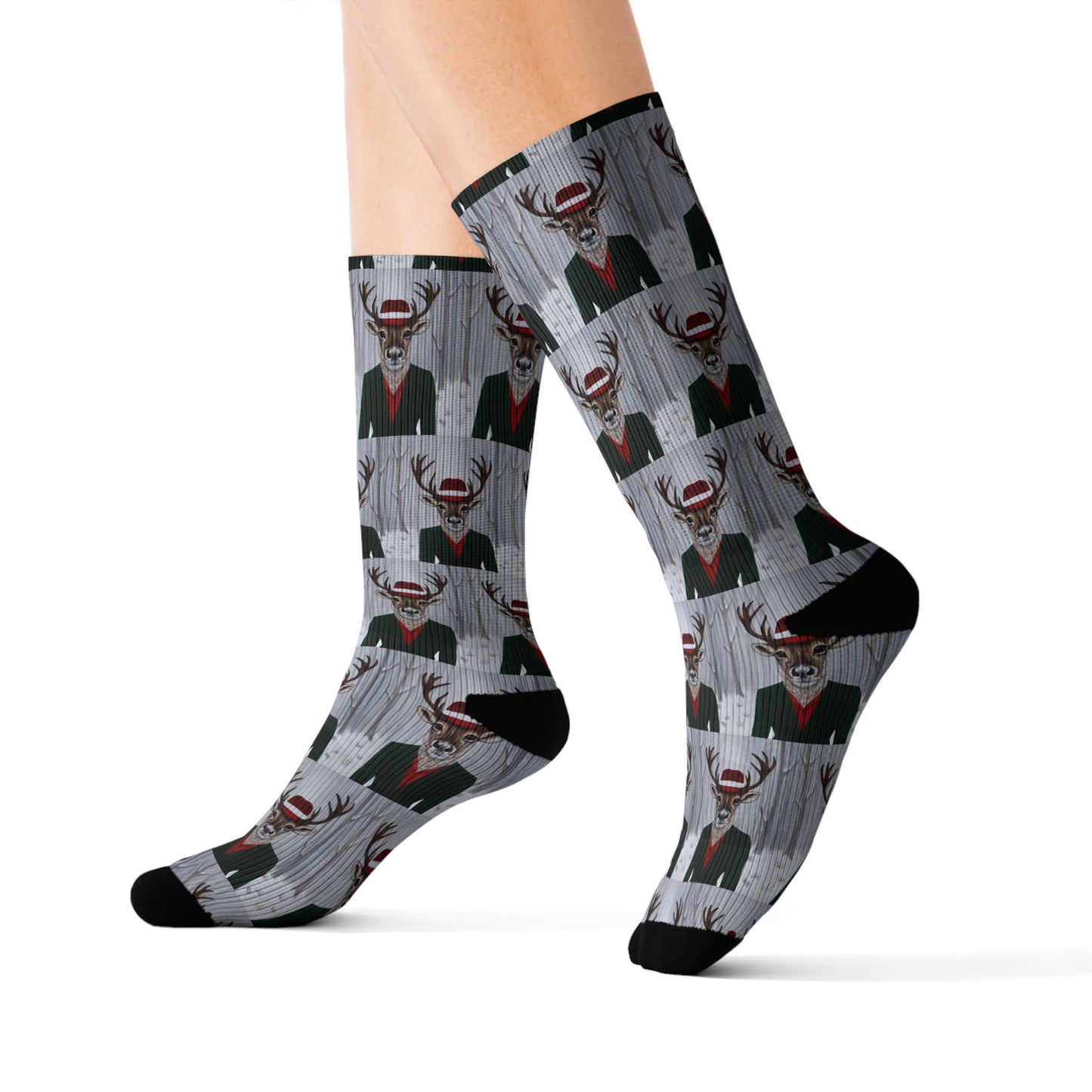 Roxy Reindeer Socks – Unisex Crew, Cushioned Bottom, Original Art by Roberta Pacino