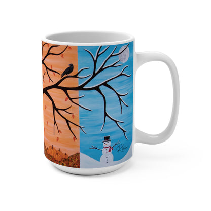 Tree of Life ceramic mug showing seasonal artwork and R Pacino signature