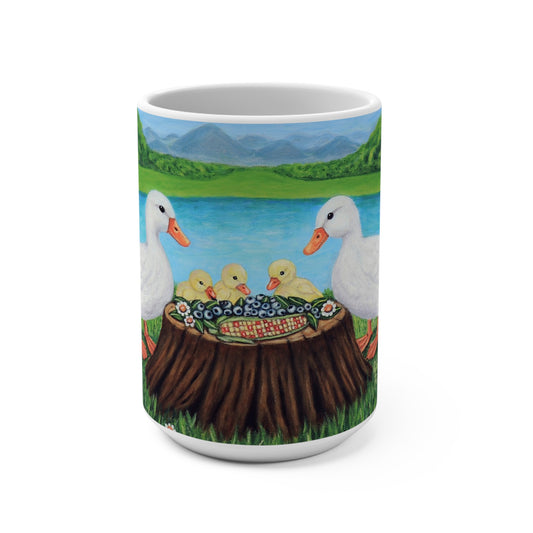 Sunlit Supper 15 oz duck art mug featuring original painting by Roberta Pacino