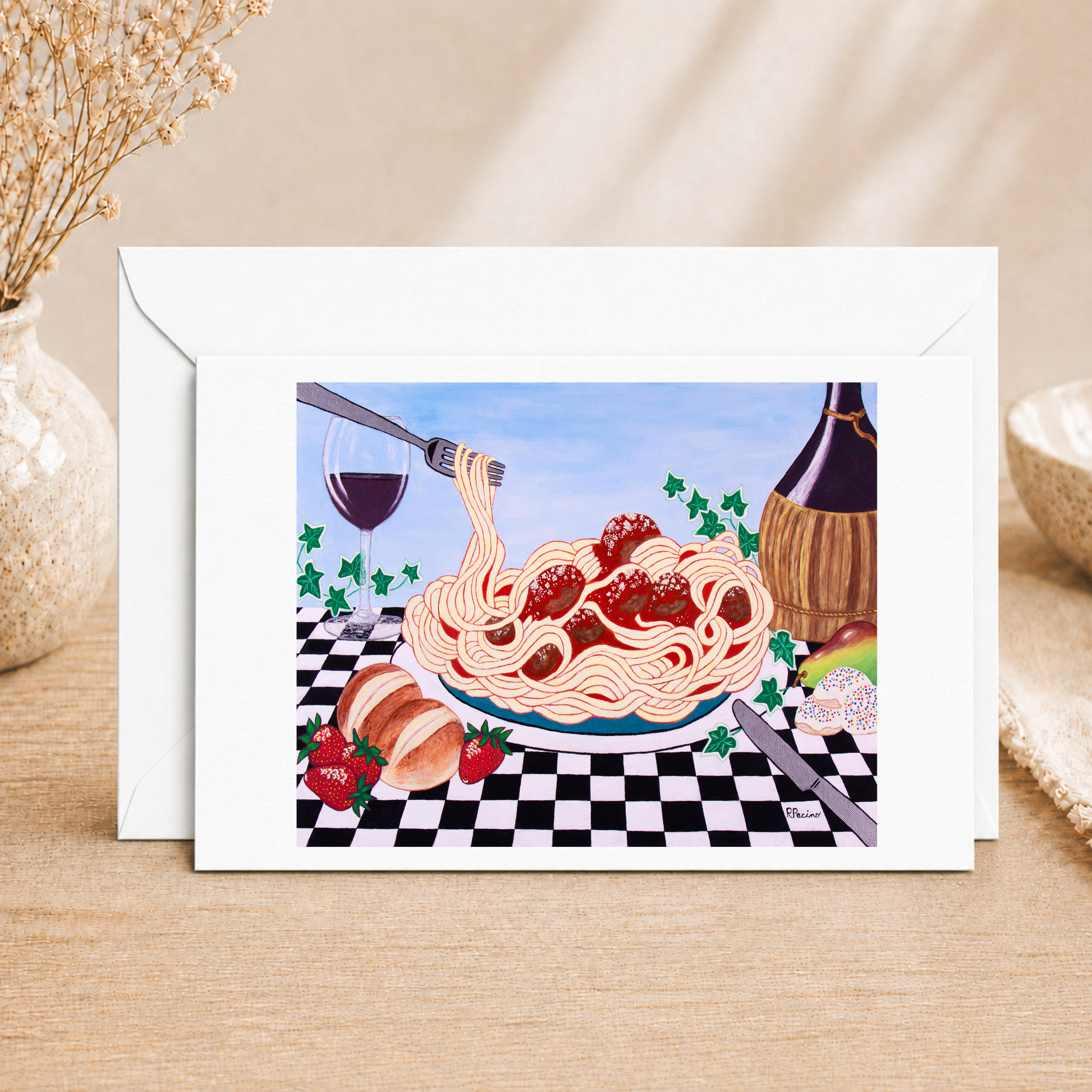 Sicilian Comfort fine art greeting card from an original Italian food painting by Roberta Pacino